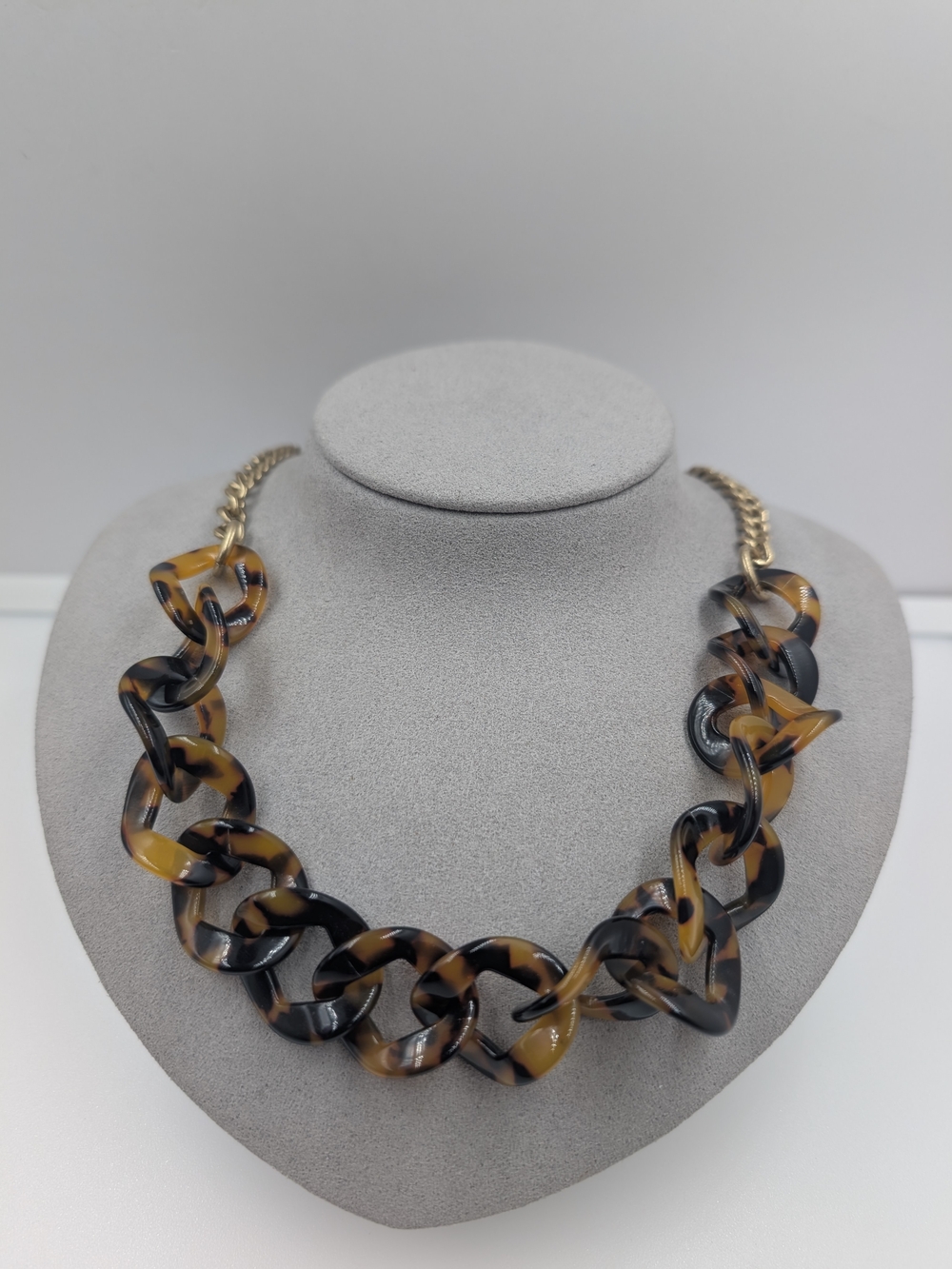 Signed J. Crew Chunky Tortoise Shell Curb Link Chain Collar Necklace 0620